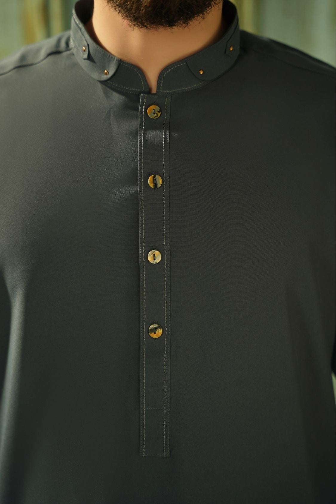 Charcoal Gray Stitched Shalwar Kameez (Ban Collar)