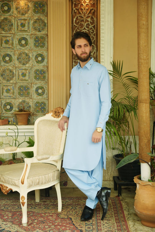 Sky Blue Stitched Shalwar Kameez