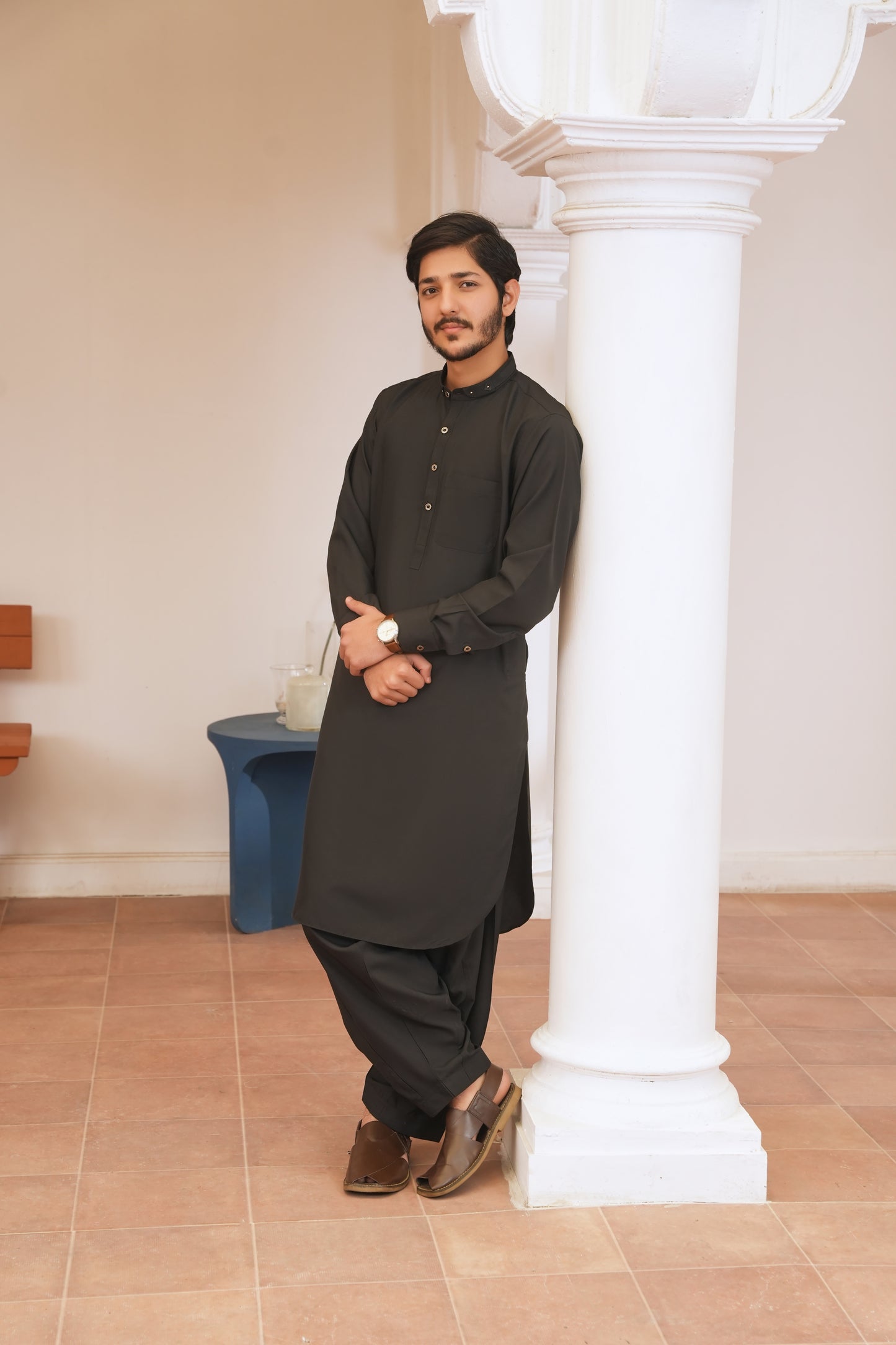 Black Stitched Shalwar Kameez (Ban Collar)
