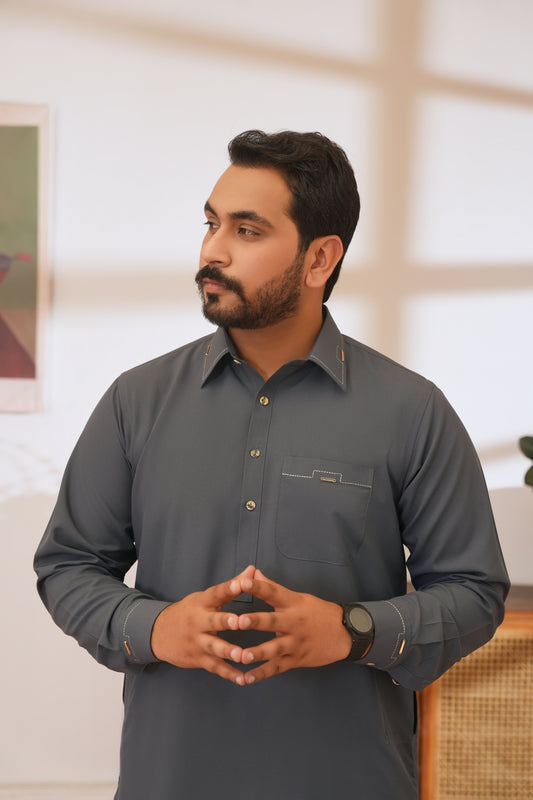 Charcoal Gray Stitched Shalwar Kameez