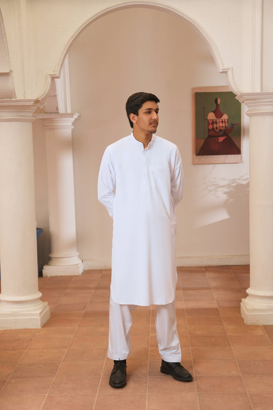 Stark White Stitched Shalwar Kameez