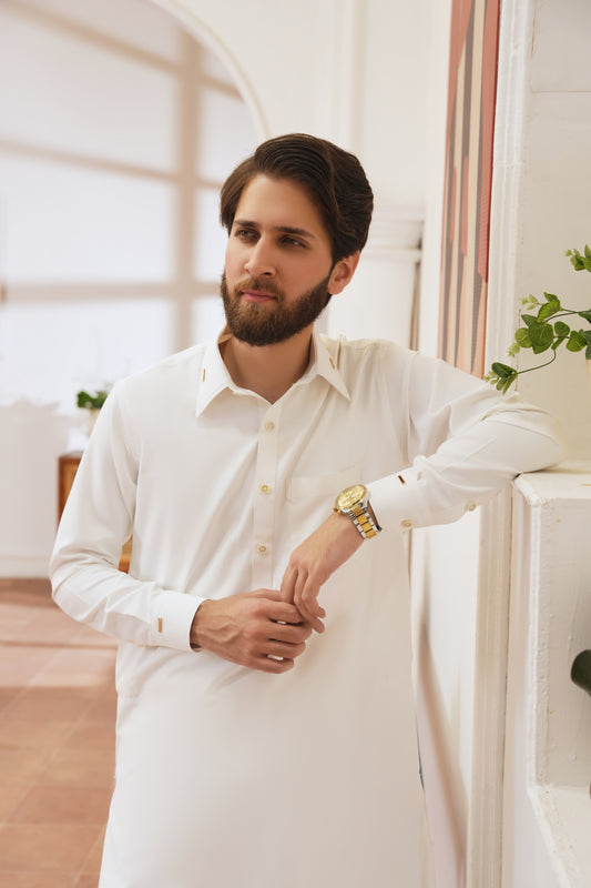 Eggshell White Stitched Shalwar Kameez