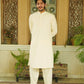 Cream White Stitched Shalwar Kameez (Ban Collar)