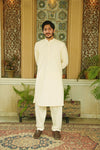 Cream White Stitched Shalwar Kameez (Ban Collar)