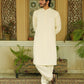 Cream White Stitched Shalwar Kameez (Ban Collar)