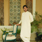 Cream White Stitched Shalwar Kameez (Ban Collar)