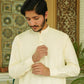 Cream White Stitched Shalwar Kameez (Ban Collar)