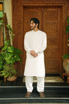 Stark White Stitched Shalwar Kameez (Ban Collar)