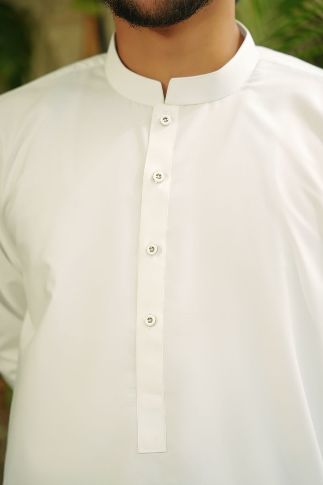 Stark White Stitched Shalwar Kameez (Ban Collar)