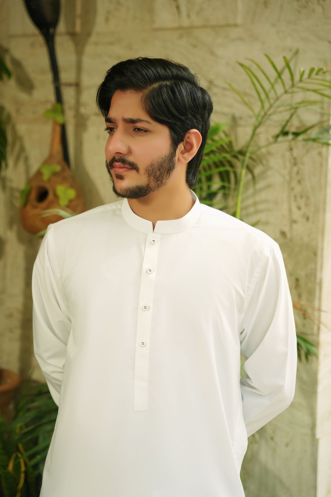 Stark White Stitched Shalwar Kameez (Ban Collar)