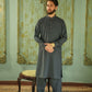 Charcoal Gray Stitched Shalwar Kameez (Ban Collar)