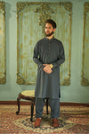 Charcoal Gray Stitched Shalwar Kameez (Ban Collar)