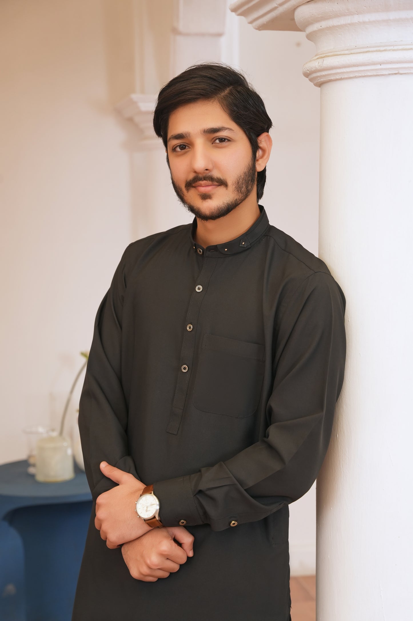 Black Stitched Shalwar Kameez (Ban Collar)