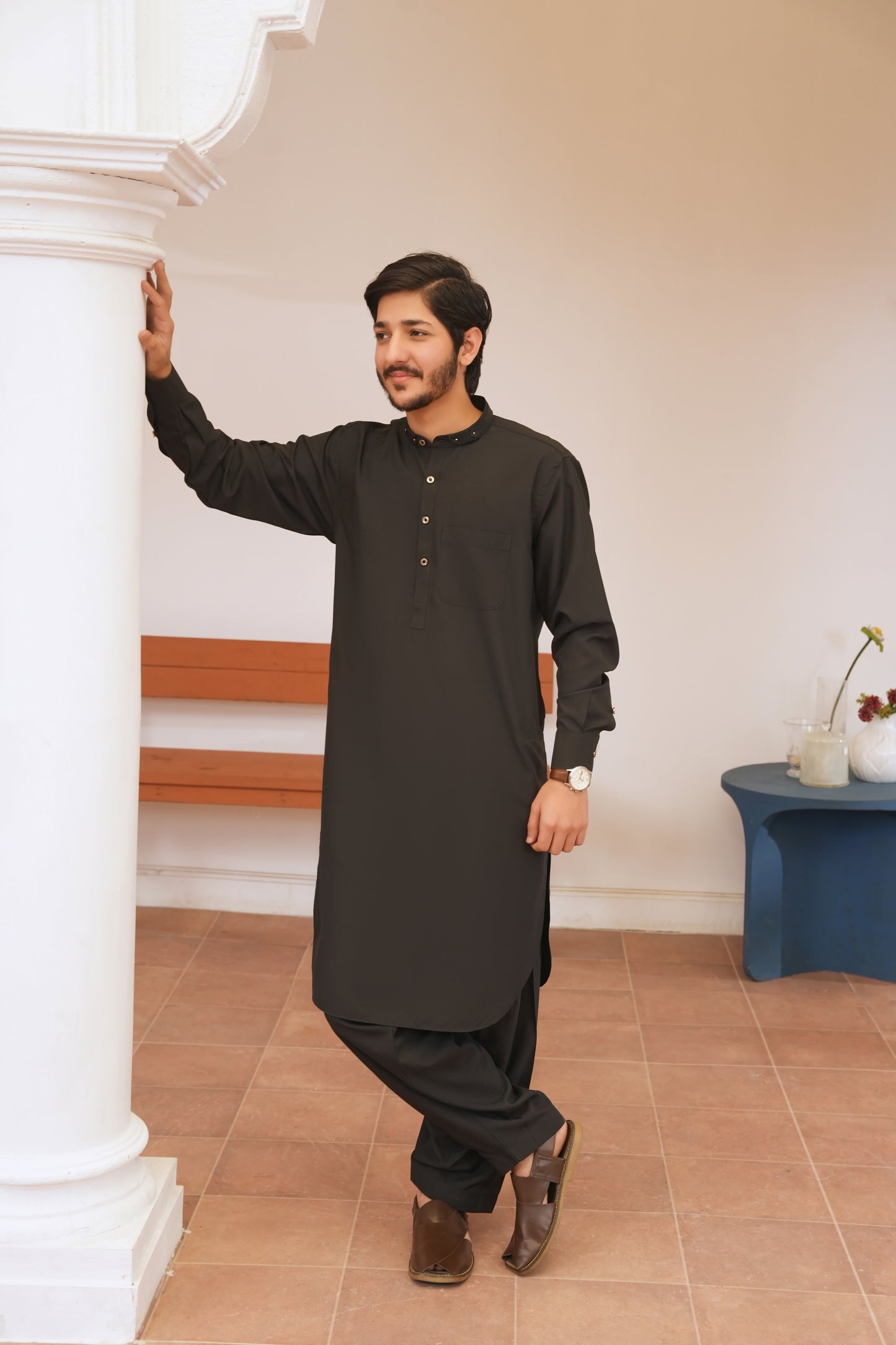 Black Stitched Shalwar Kameez (Ban Collar)