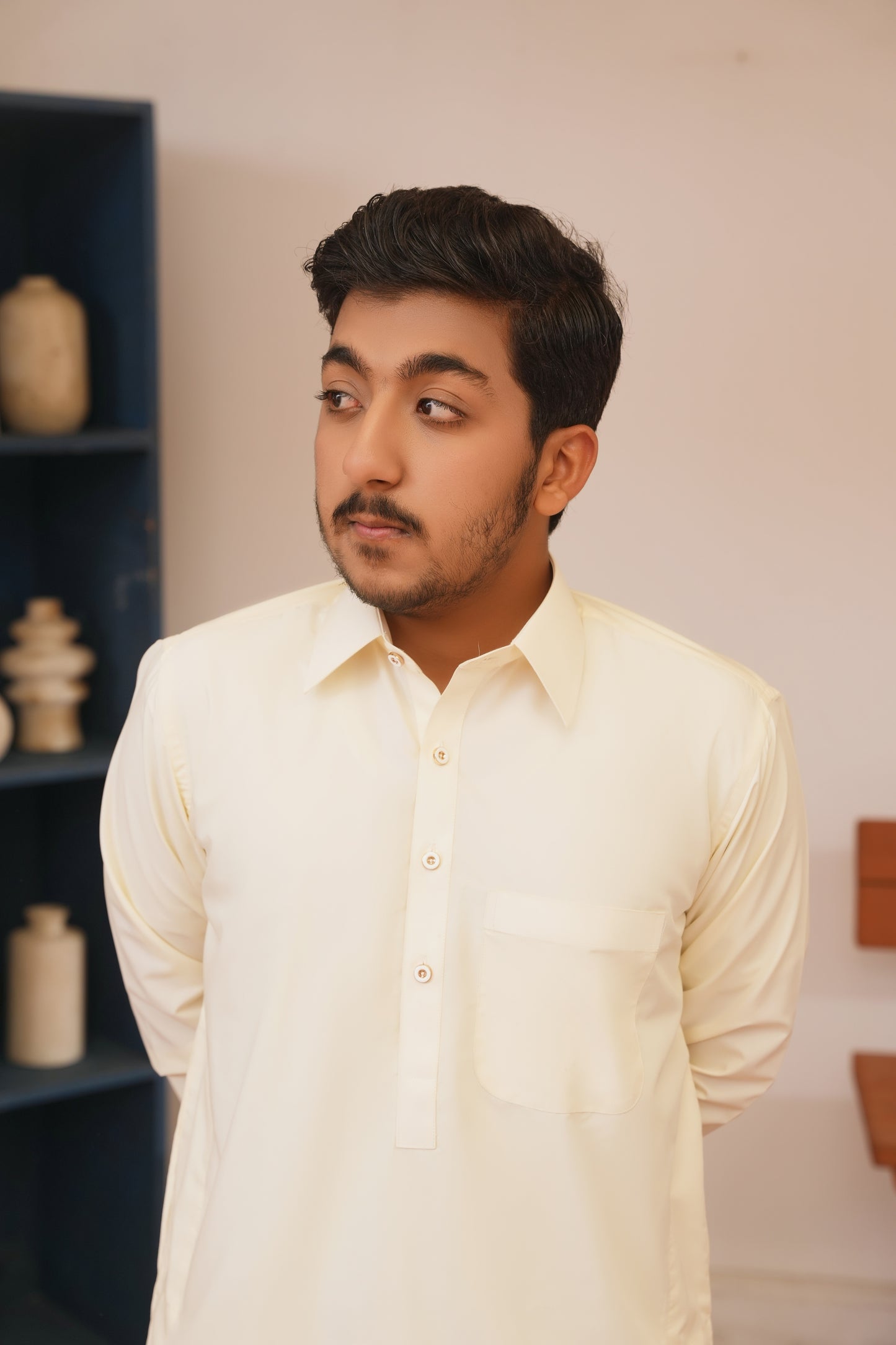 Cream White Stitched Shalwar Kameez