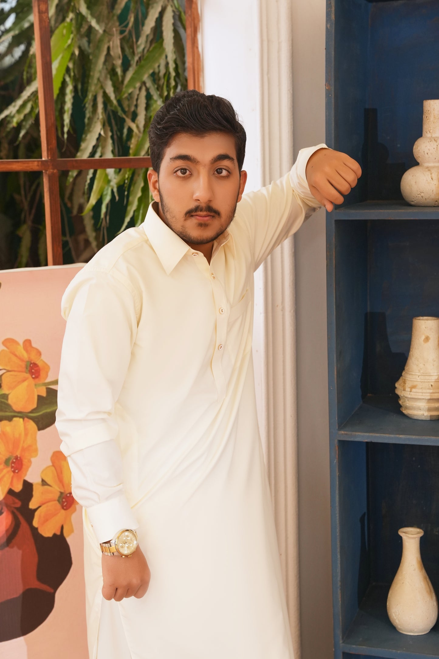 Cream White Stitched Shalwar Kameez