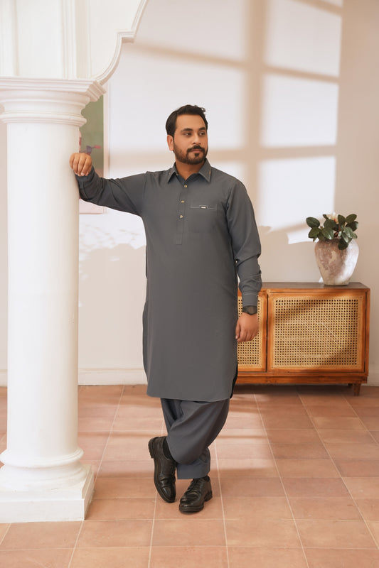 Charcoal Gray Stitched Shalwar Kameez