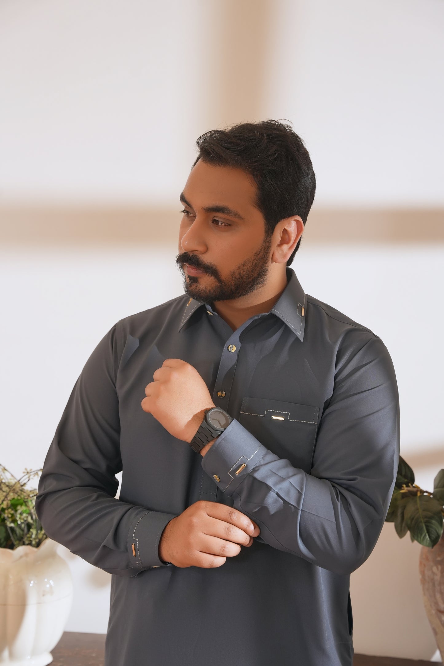 Charcoal Gray Stitched Shalwar Kameez