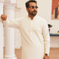 Cream White Stitched Shalwar Kameez (Ban Collar)