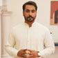 Cream White Stitched Shalwar Kameez (Ban Collar)
