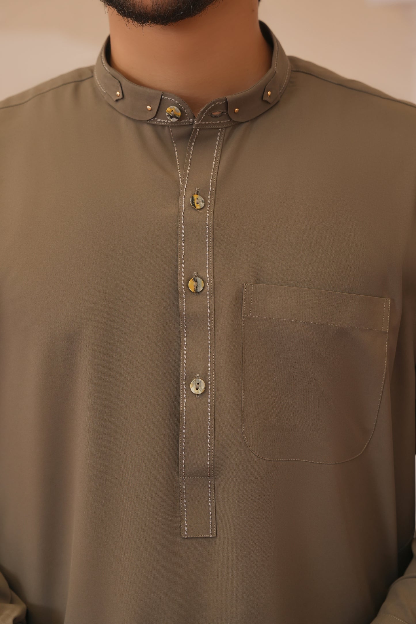 Chestnut Stitched Shalwar Kameez (Ban Collar)