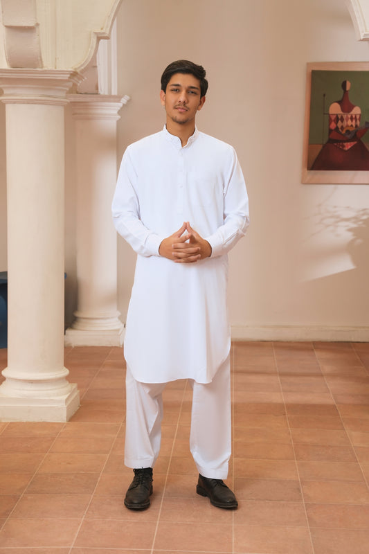 Stark White Stitched Shalwar Kameez