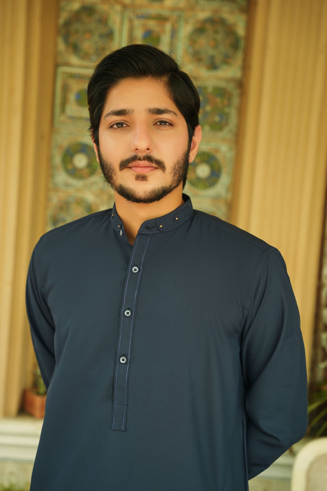 Royal Blue Stitched Shalwar Kameez (Ban Collar)